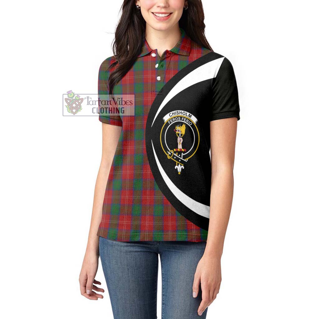 Chisholm Tartan Women's Polo Shirt with Family Crest Circle Style - Tartan Vibes Clothing
