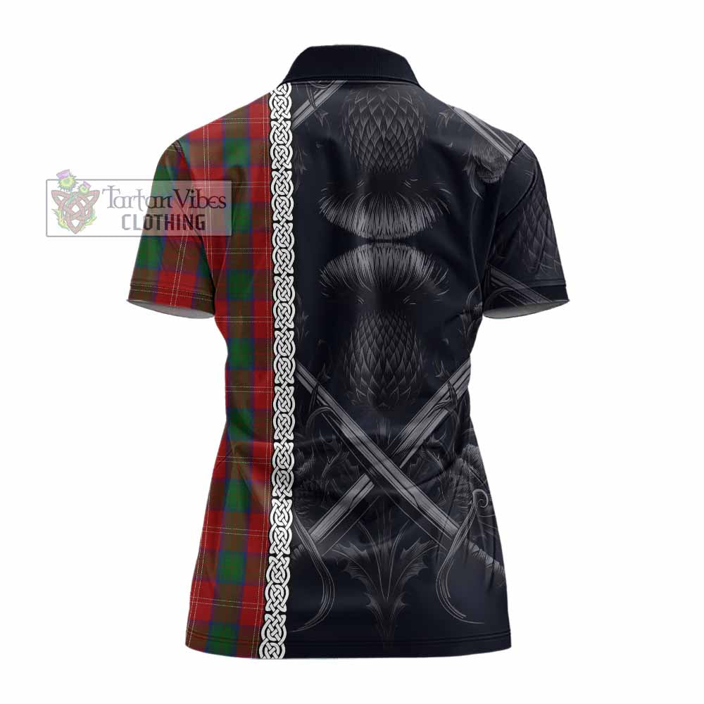 Tartan Vibes Clothing Chisholm Tartan Women's Polo Shirt with Family Crest Cross Sword Thistle Celtic Vibes