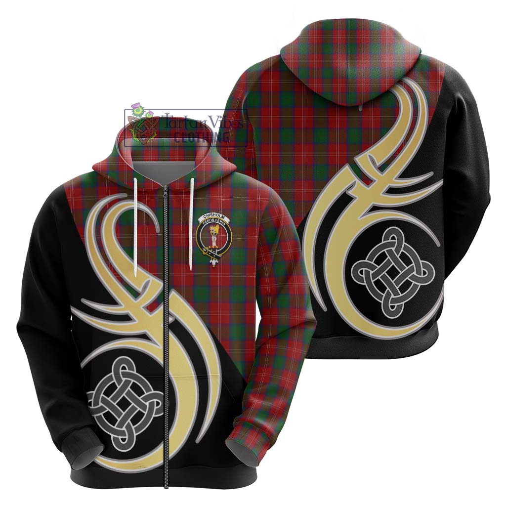 Chisholm Tartan Hoodie with Family Crest and Celtic Symbol Style - Tartan Vibes Clothing