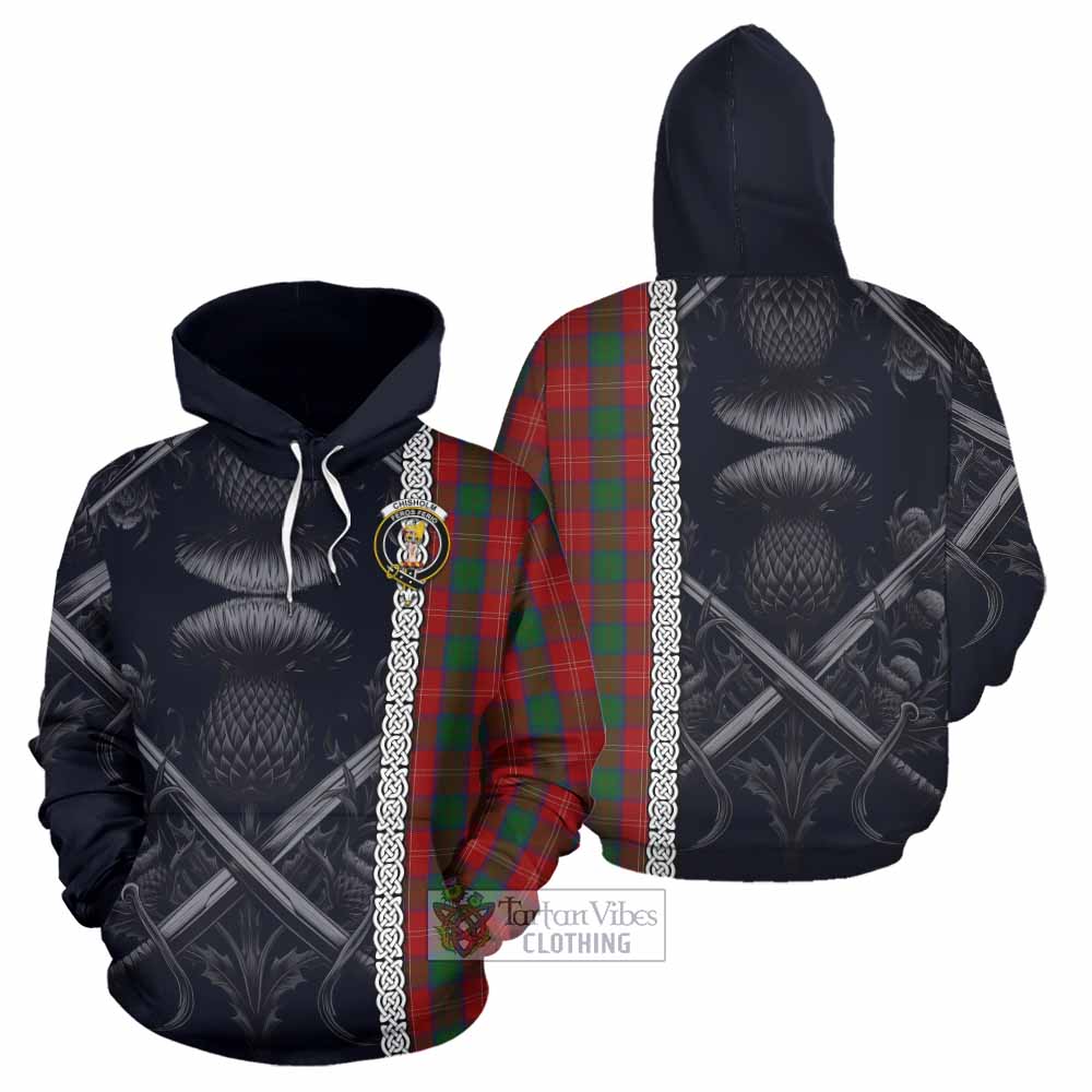 Tartan Vibes Clothing Chisholm Tartan Hoodie with Family Crest Cross Sword Thistle Celtic Vibes