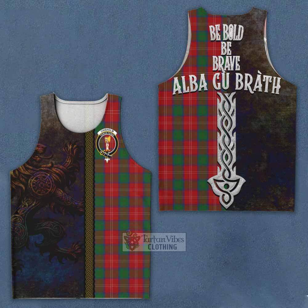 Tartan Vibes Clothing Chisholm Tartan Family Crest Men's Tank Top Alba Gu Brath Be Brave Lion Ancient Style