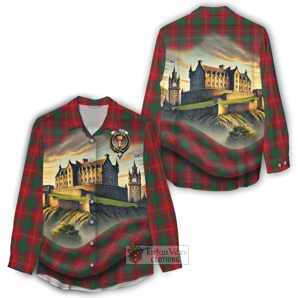 Tartan Vibes Clothing Chisholm Tartan Family Crest Women's Casual Shirt with Scottish Ancient Castle Style