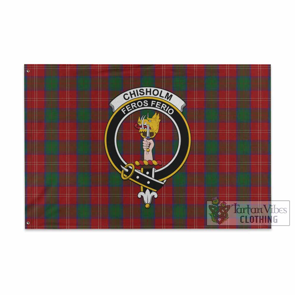 Tartan Vibes Clothing Chisholm Tartan House Flag with Family Crest