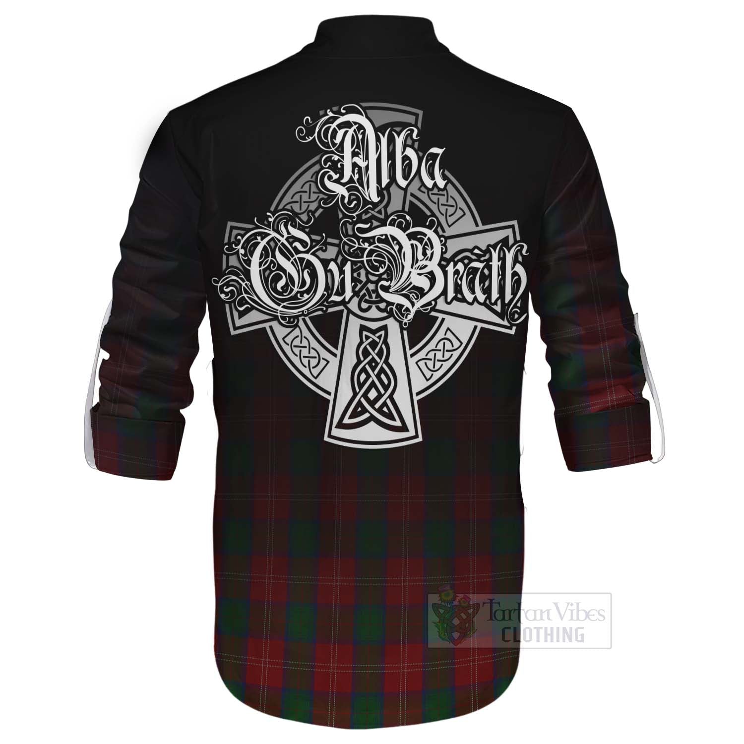 Tartan Vibes Clothing Chisholm Tartan Ghillie Kilt Shirt Featuring Alba Gu Brath Family Crest Celtic Inspired