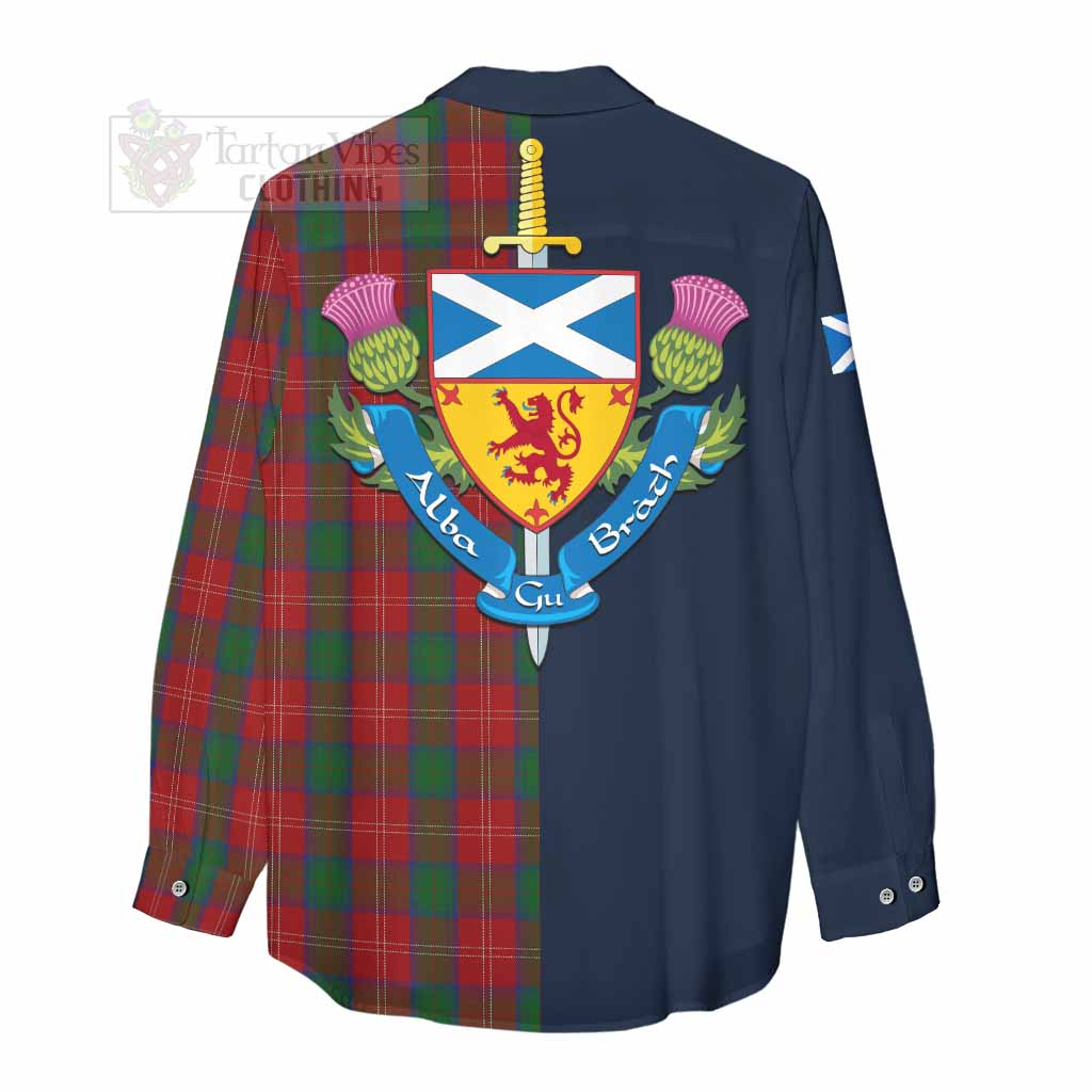 Chisholm Tartan Women's Casual Shirt Alba with Scottish Lion Royal Arm Half Style - Tartan Vibes Clothing