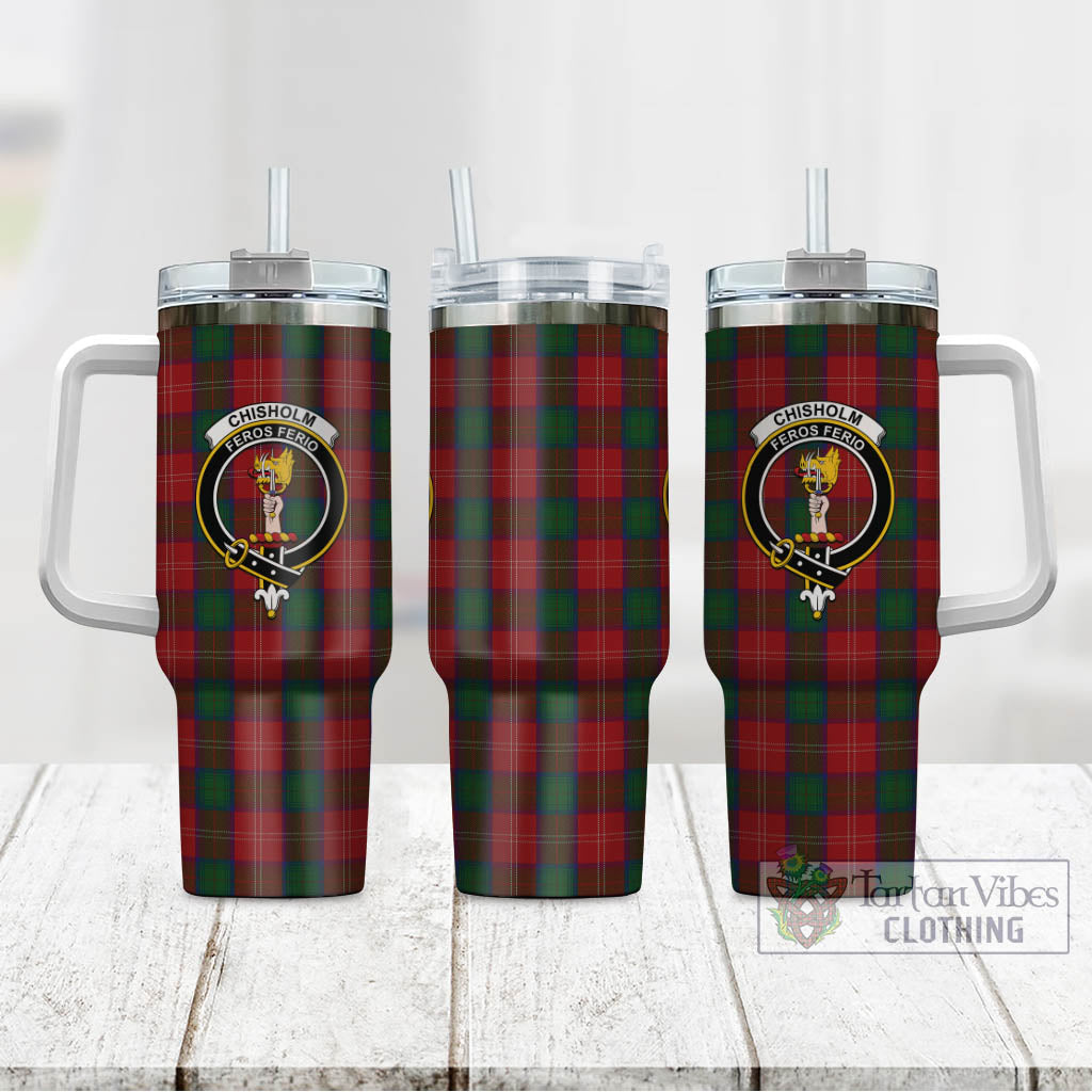 Tartan Vibes Clothing Chisholm Tartan and Family Crest Tumbler with Handle