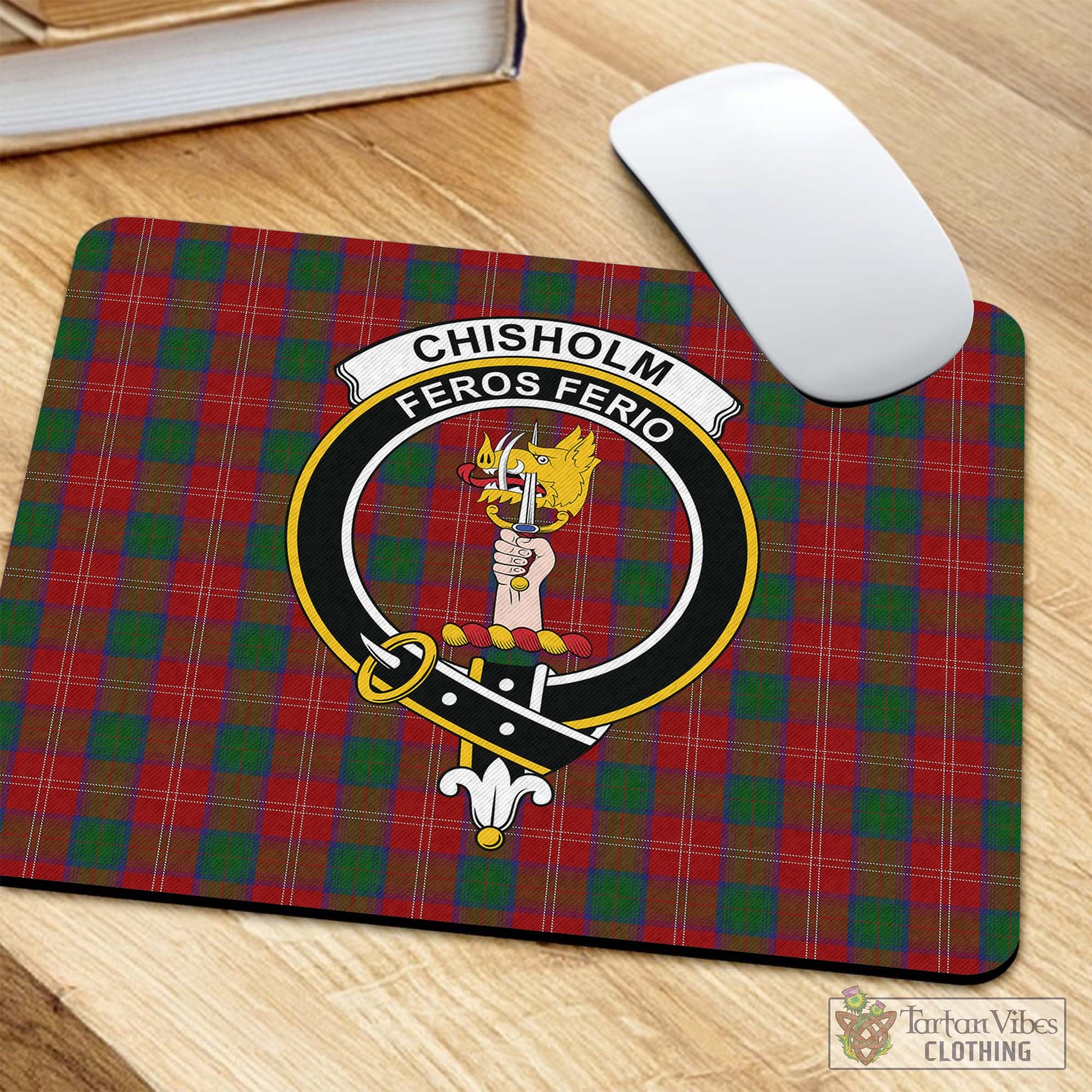 Tartan Vibes Clothing Chisholm Tartan Mouse Pad with Family Crest