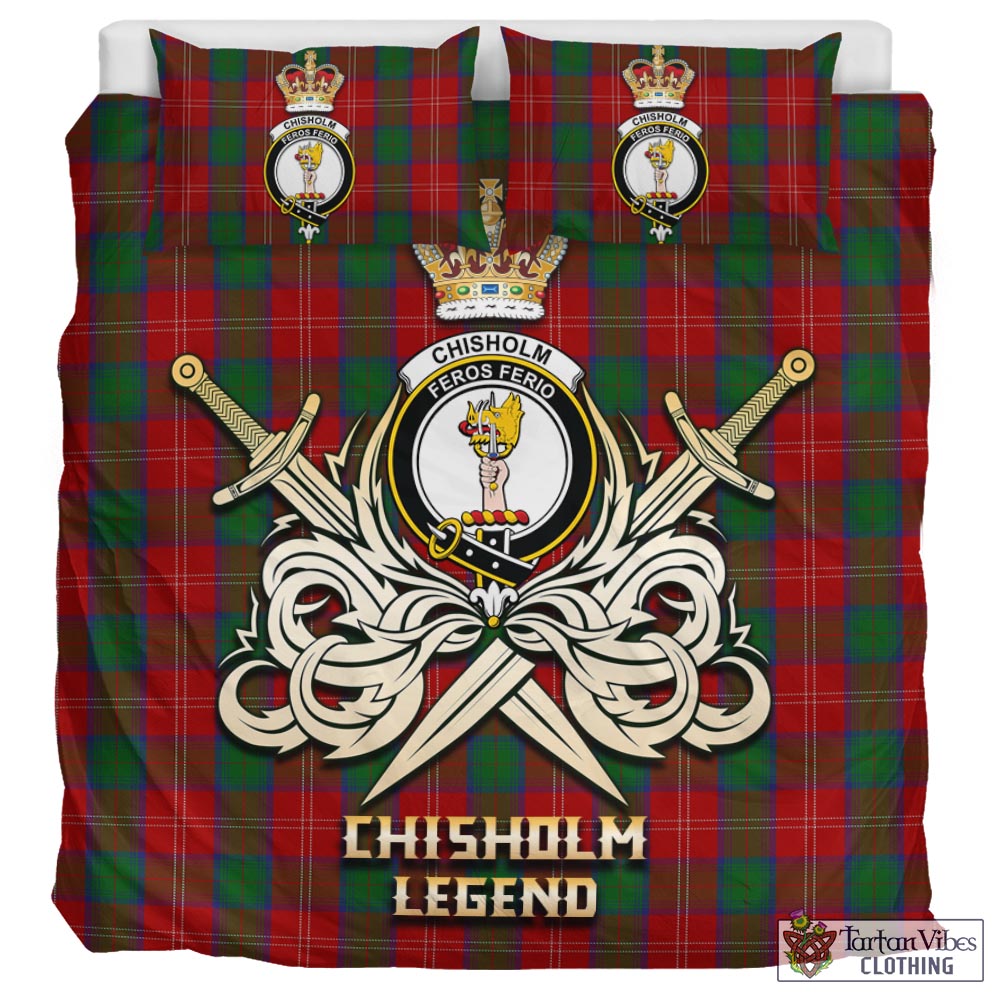 Tartan Vibes Clothing Chisholm Tartan Bedding Set with Clan Crest and the Golden Sword of Courageous Legacy