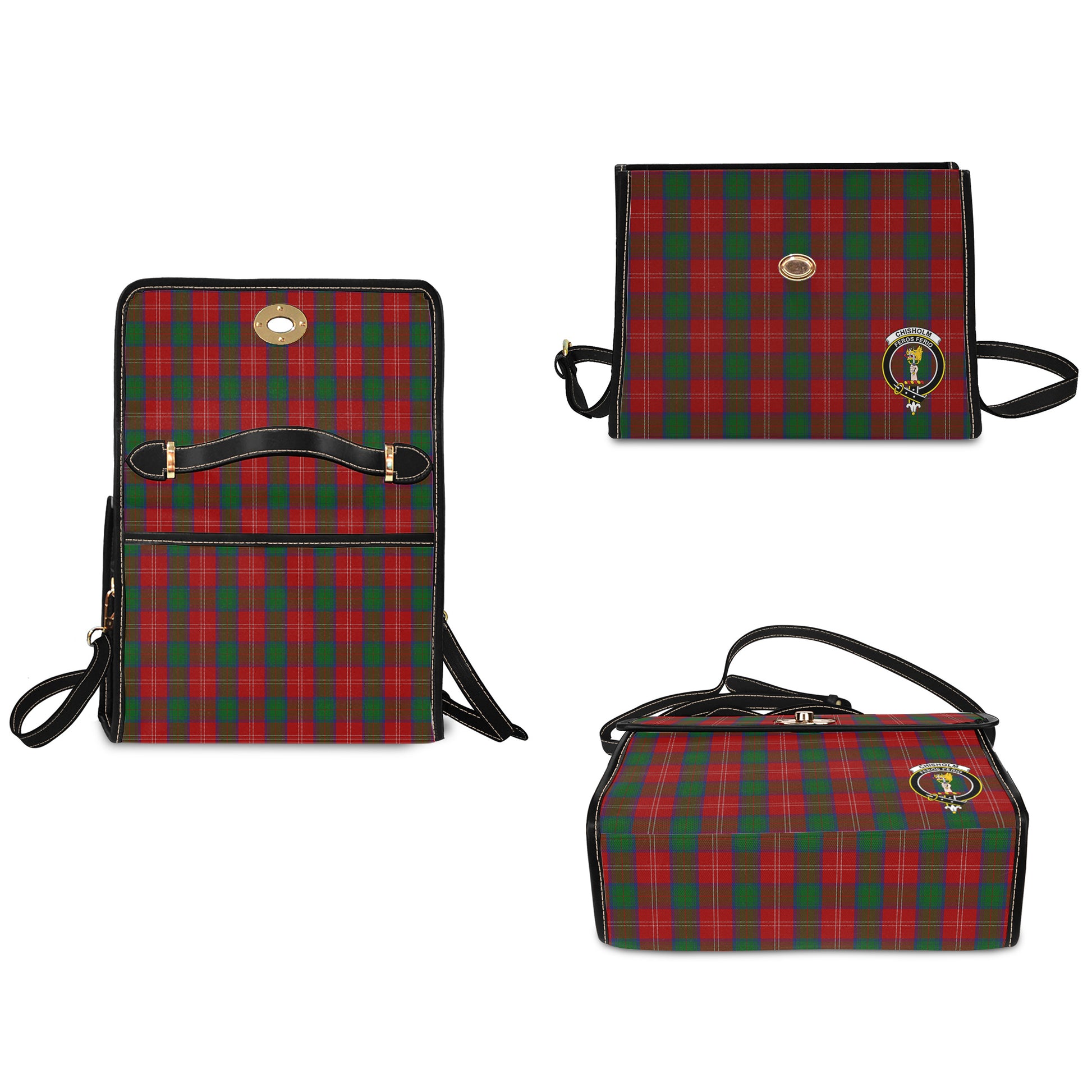 chisholm-tartan-leather-strap-waterproof-canvas-bag-with-family-crest