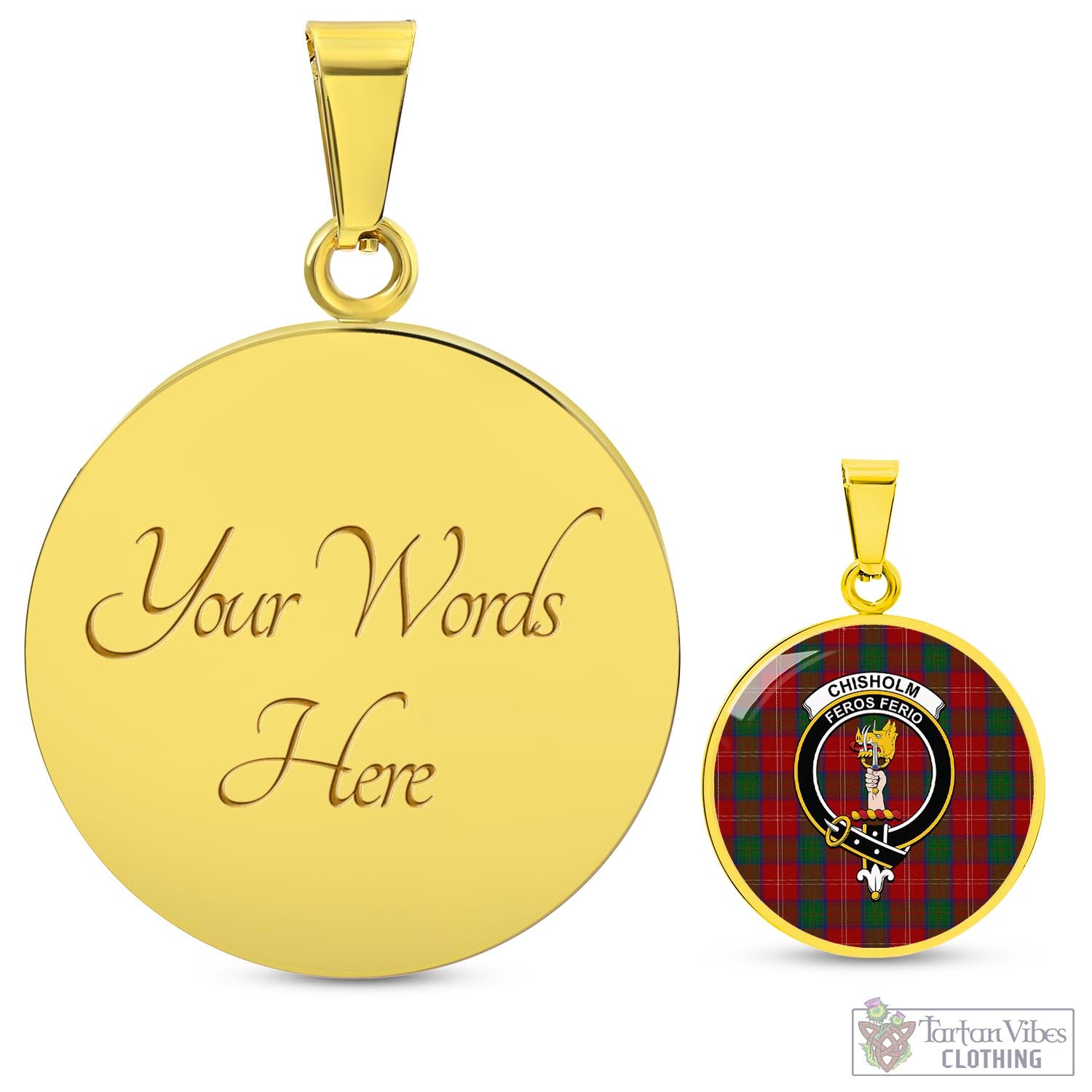 Tartan Vibes Clothing Chisholm Tartan Circle Necklace with Family Crest