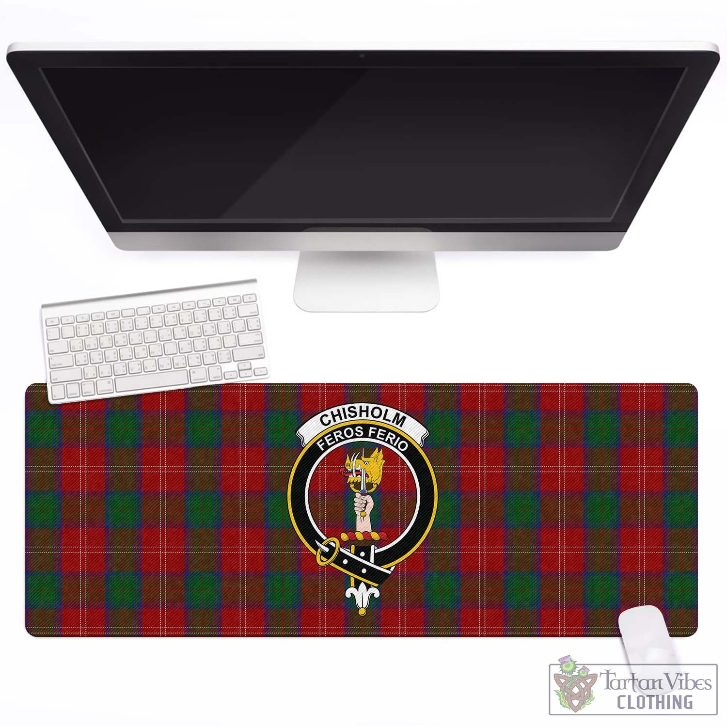 Tartan Vibes Clothing Chisholm Tartan Mouse Pad with Family Crest