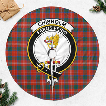 Chisholm Ancient Tartan Christmas Tree Skirt with Family Crest