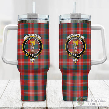 Chisholm Ancient Tartan and Family Crest Tumbler with Handle