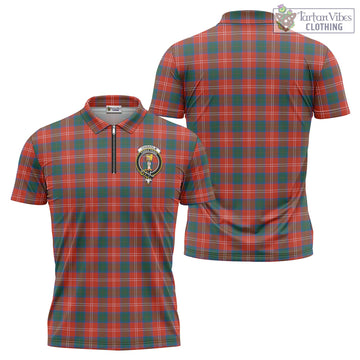 Chisholm Ancient Tartan Zipper Polo Shirt with Family Crest
