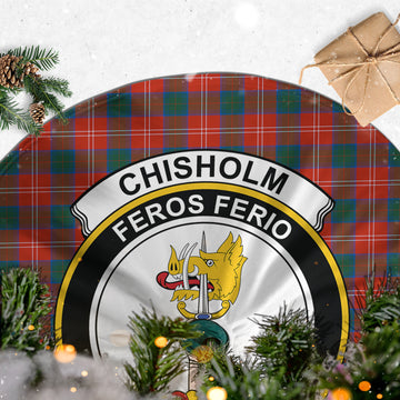 Chisholm Ancient Tartan Christmas Tree Skirt with Family Crest