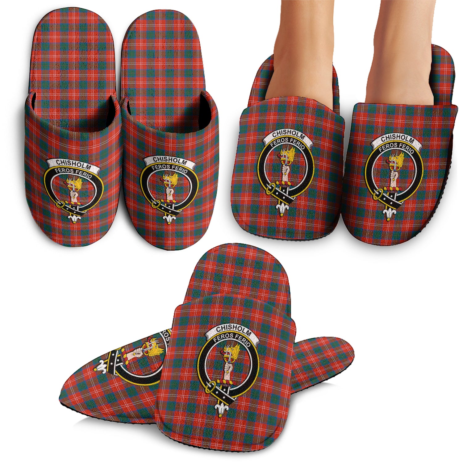 Chisholm Ancient Tartan Home Slippers with Family Crest - Tartanvibesclothing