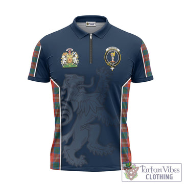 Chisholm Ancient Tartan Zipper Polo Shirt with Family Crest and Lion Rampant Vibes Sport Style