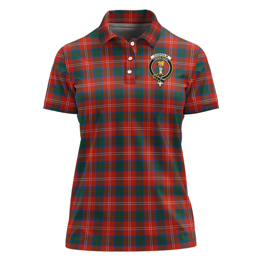 chisholm-ancient-tartan-polo-shirt-with-family-crest-for-women