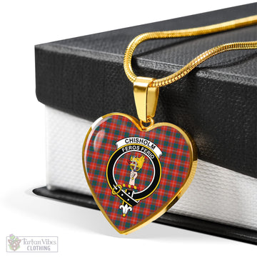 Chisholm Ancient Tartan Heart Necklace with Family Crest