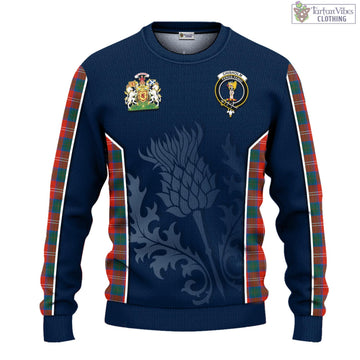 Chisholm Ancient Tartan Knitted Sweatshirt with Family Crest and Scottish Thistle Vibes Sport Style