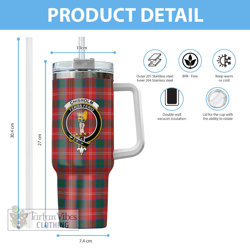 Tartan Vibes Clothing Chisholm Ancient Tartan and Family Crest Tumbler with Handle
