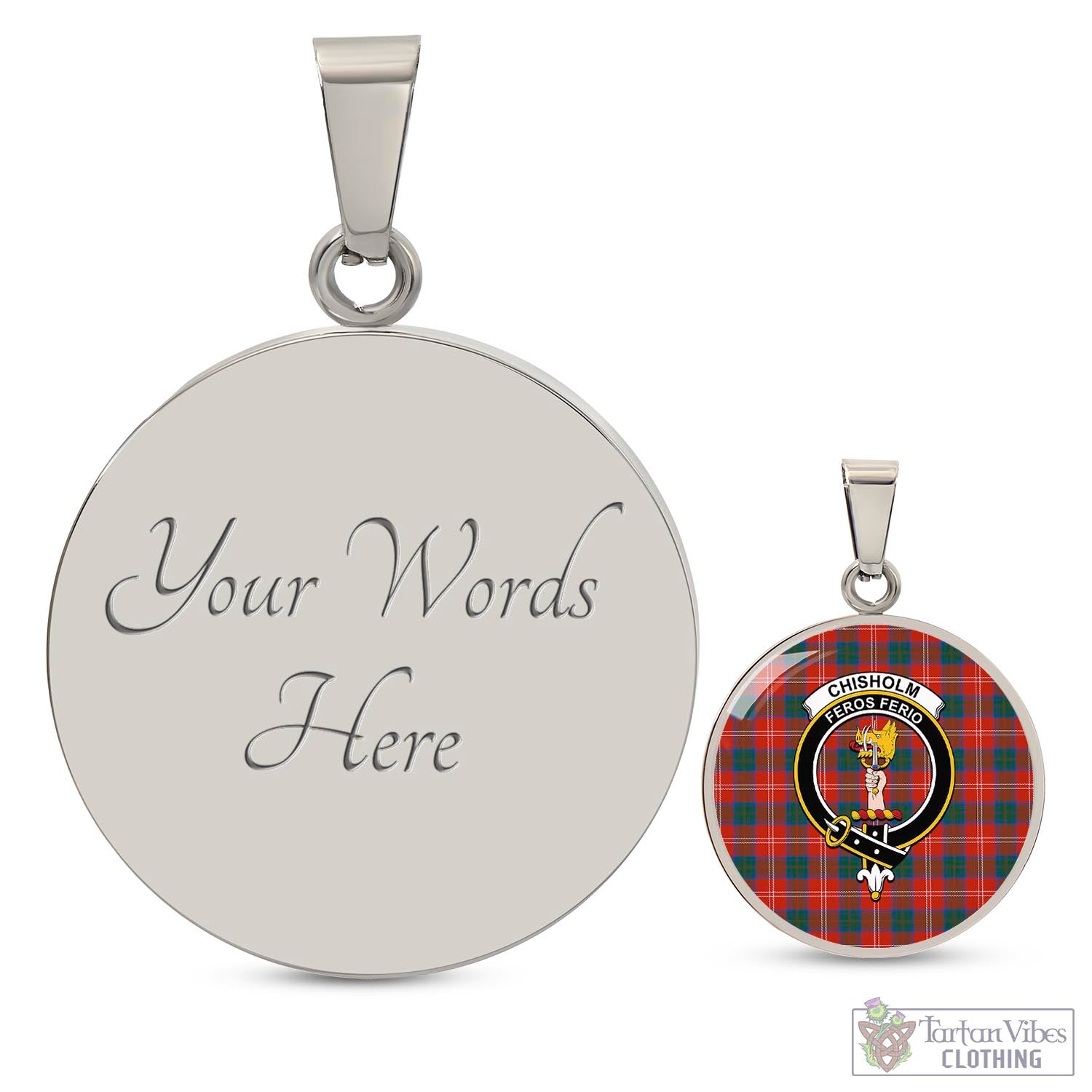 Tartan Vibes Clothing Chisholm Ancient Tartan Circle Necklace with Family Crest