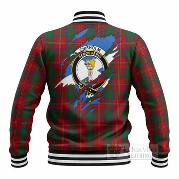 Chisholm Clan Crest In Me Tartan Baseball Jacket Scotland Flag Style