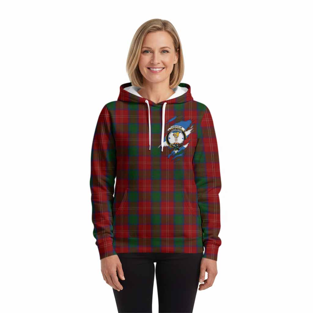 Chisholm Clan Crest In Me Tartan Hoodie Scotland Flag Style