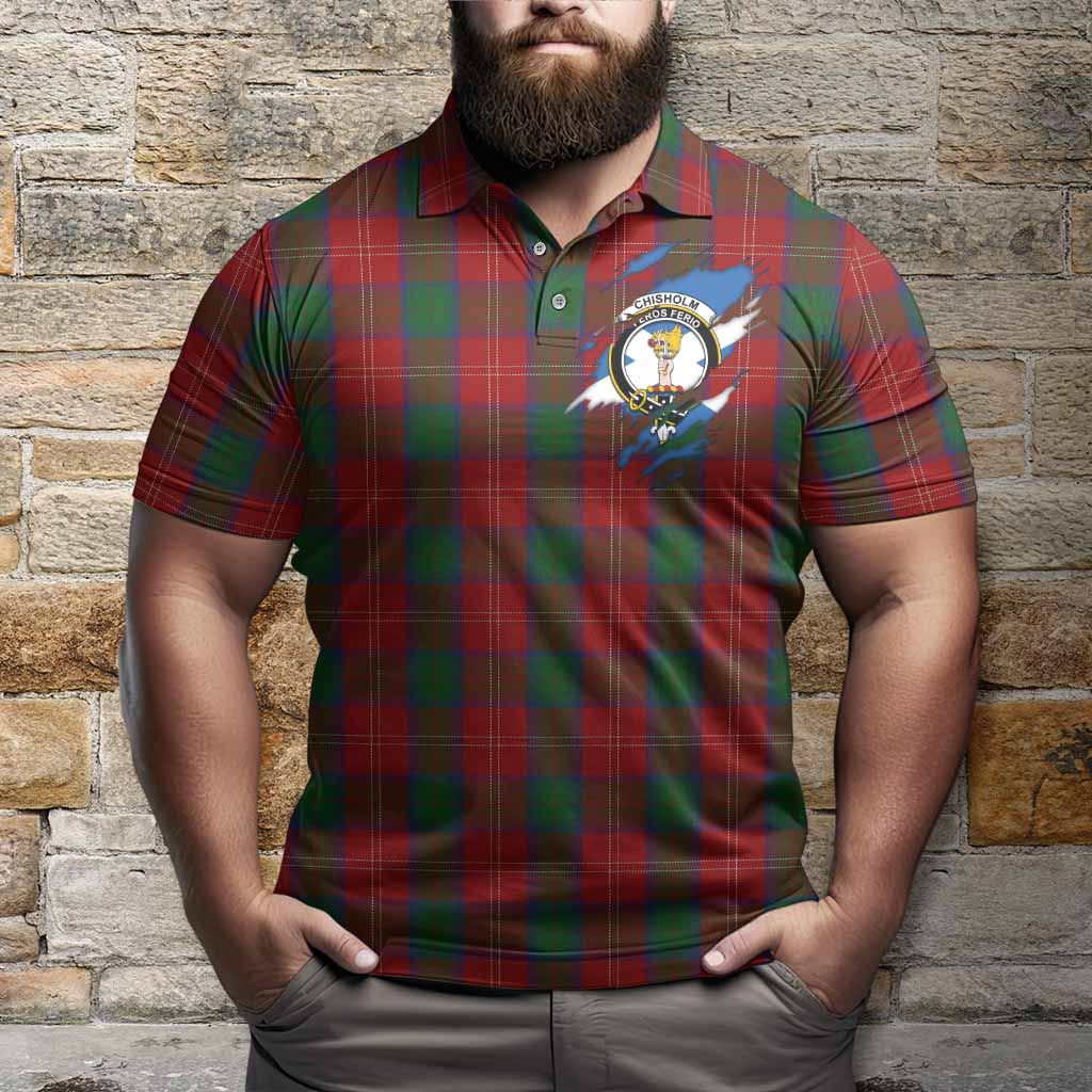 Chisholm Clan Crest In Me Tartan Polo Shirt Scotland Flag Style