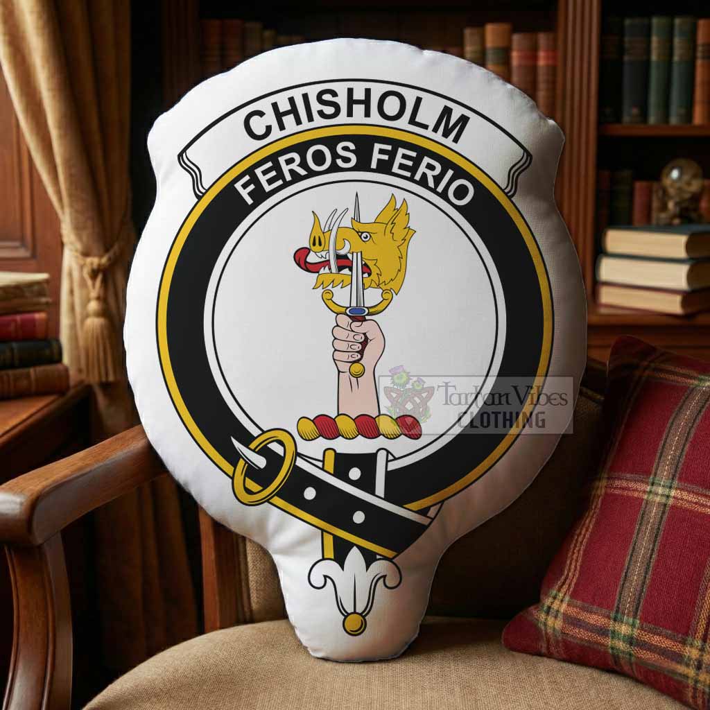 Chisholm Clan Crest Shaped Throw Pillow, Scottish Clan Badge Decorative Pillow
