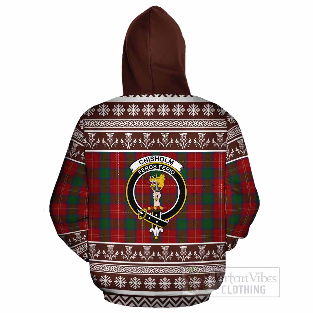Chisholm Clan Tartan Christmas Cotton Hoodie with Family Crest - Tartan Vibes Clothing