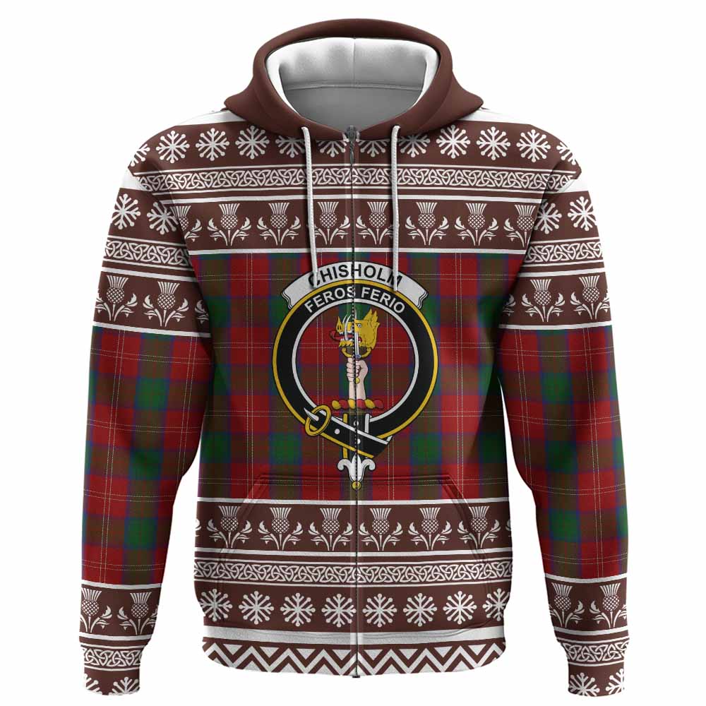 Chisholm Clan Tartan Christmas Hoodie with Family Crest - Tartan Vibes Clothing