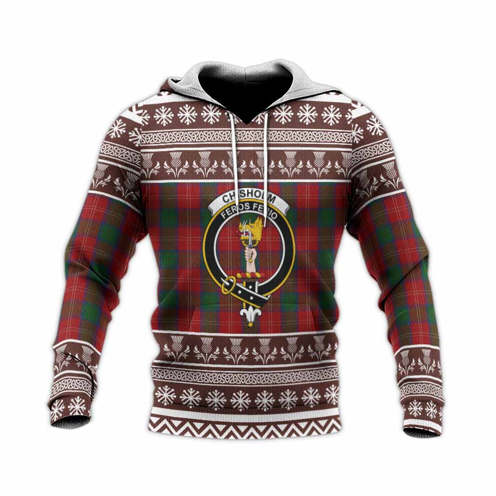 Chisholm Clan Tartan Christmas Knitted Hoodie with Family Crest - Tartan Vibes Clothing