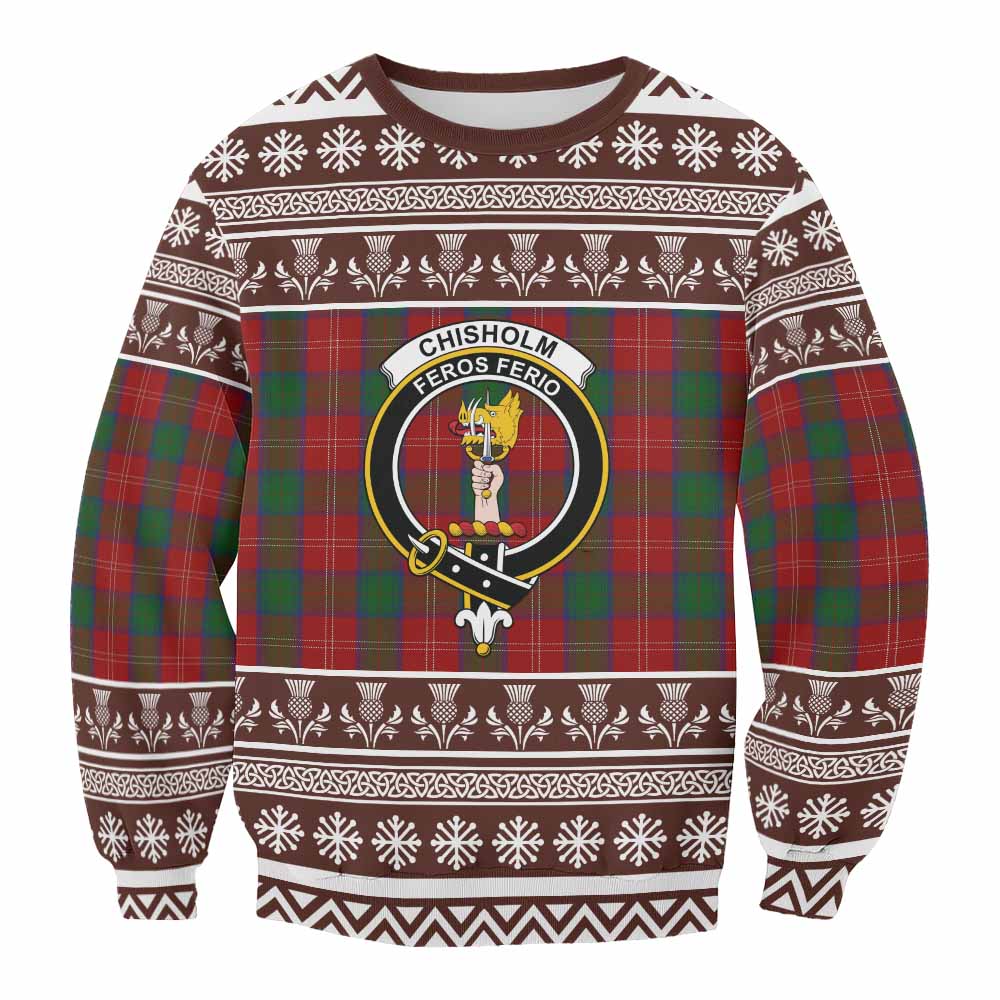 Chisholm Clan Tartan Christmas Sweatshirt with Family Crest - Tartan Vibes Clothing