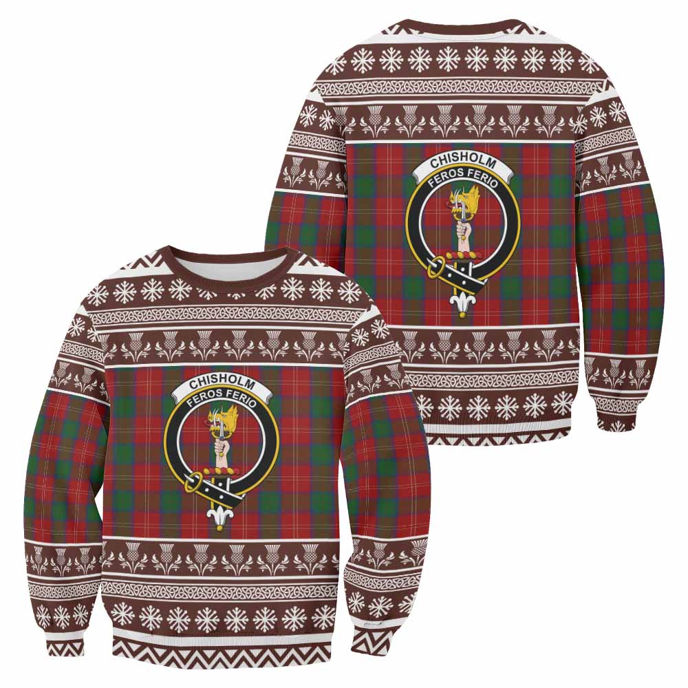 Chisholm Clan Tartan Christmas Sweatshirt with Family Crest - Tartan Vibes Clothing