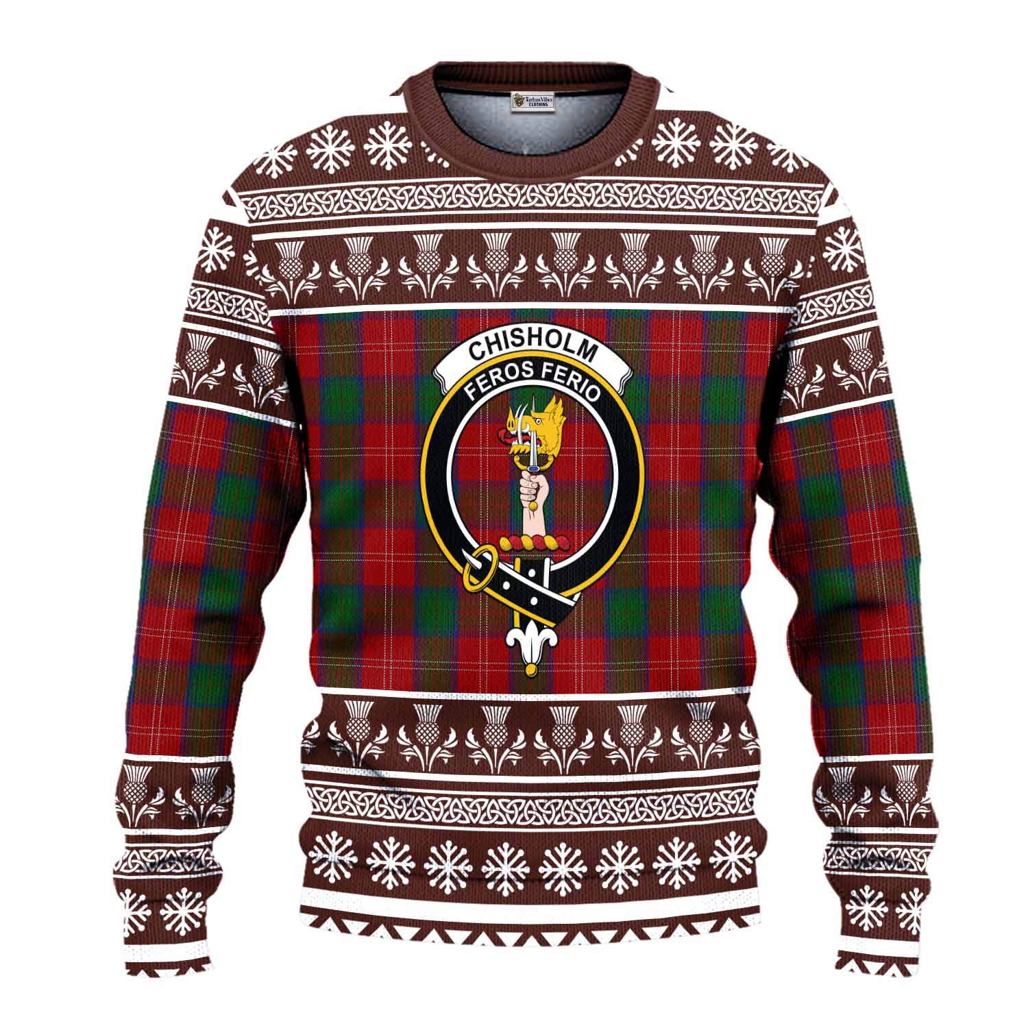 Chisholm Clan Tartan Christmas Ugly Sweater with Family Crest - Tartan Vibes Clothing