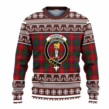 Chisholm Clan Tartan Christmas Ugly Sweater with Family Crest