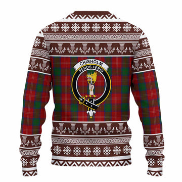Chisholm Clan Tartan Christmas Ugly Sweater with Family Crest