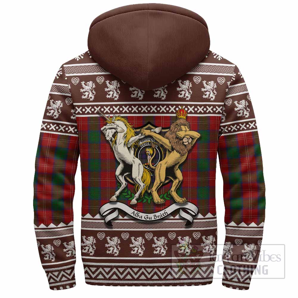 Chisholm Clan Tartan Crest Christmas Fleece Hoodie Coat of Arms Funny Style - Tartan Vibes Clothing