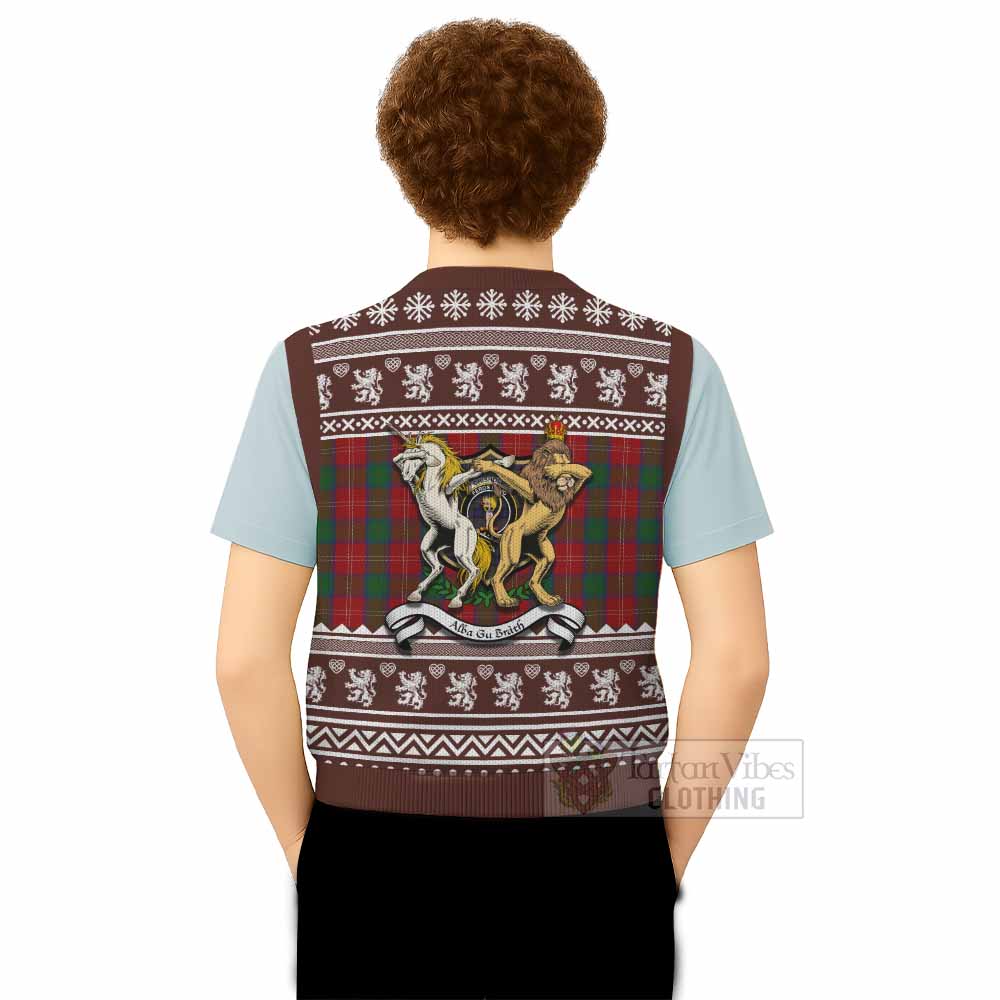 Chisholm Clan Tartan Crest Christmas Knitted V-Neck Vest Coat of Arms Funny Style - Tartan Vibes Clothing