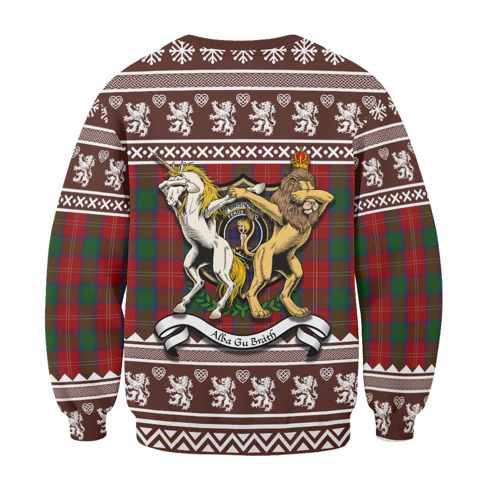 Chisholm Clan Tartan Crest Christmas Sweatshirt Coat of Arms Funny Style - Tartan Vibes Clothing