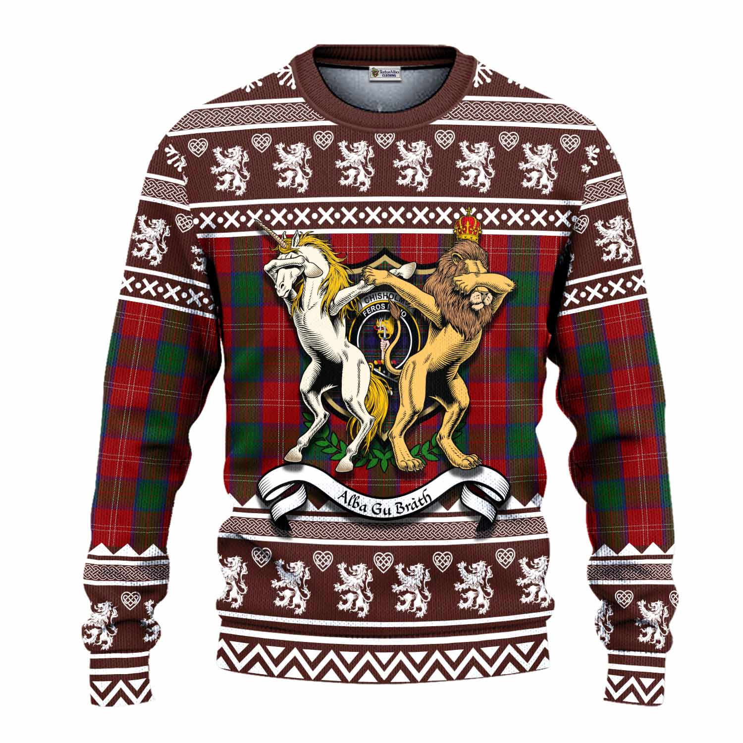 Chisholm Clan Tartan Crest Christmas Ugly Sweater Coat of Arms Funny Style - Tartan Vibes Clothing