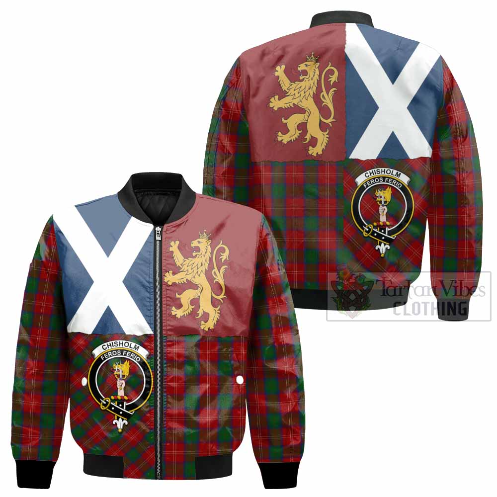 Chisholm Crest Tartan Bomber Jacket with Lion Rampant Saltire Style