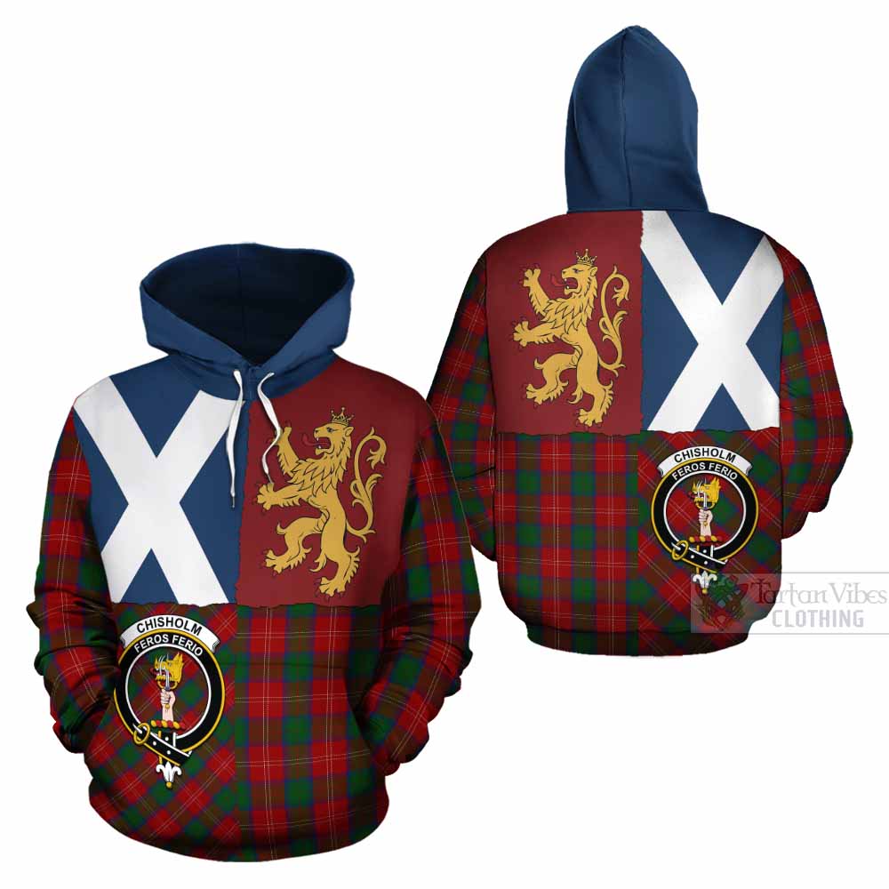 Chisholm Crest Tartan Cotton Hoodie with Lion Rampant Saltire Style - Tartan Vibes Clothing