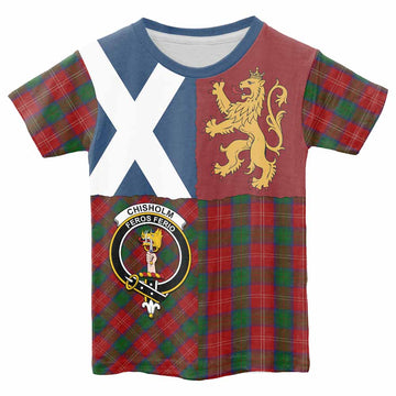 Chisholm Crest Tartan Kid T-shirt with Lion Rampant Saltire Style