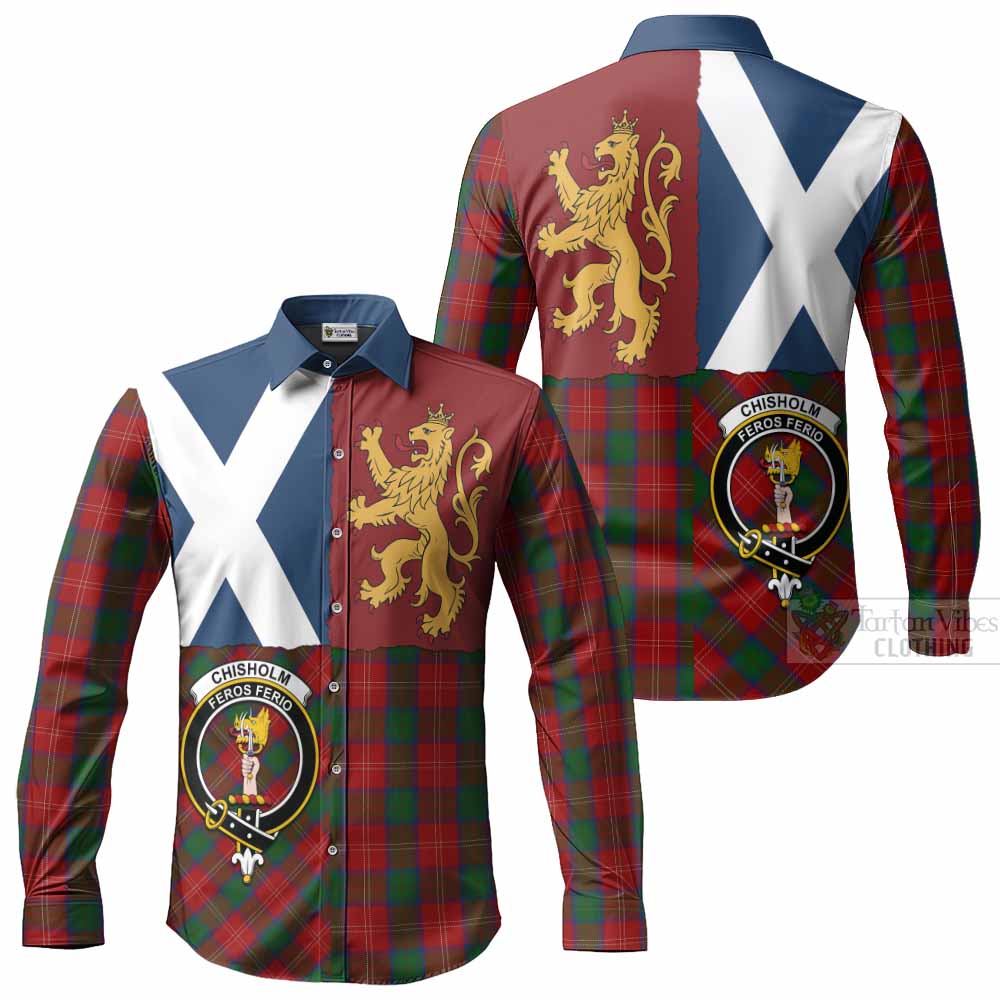 Chisholm Crest Tartan Long Sleeve Button Shirts with Lion Rampant Saltire Style
