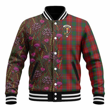 Chisholm Family Crest Tartan Baseball Jacket Scottish Thistle Flower Pattern Half Style