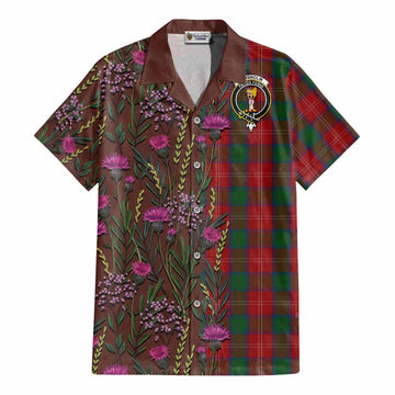 Chisholm Family Crest Tartan Cotton Hawaiian Shirt Scottish Thistle Flower Pattern Half Style