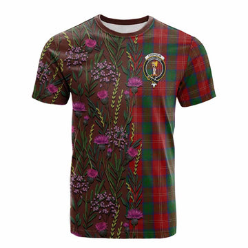 Chisholm Family Crest Tartan Cotton T-shirt Scottish Thistle Flower Pattern Half Style