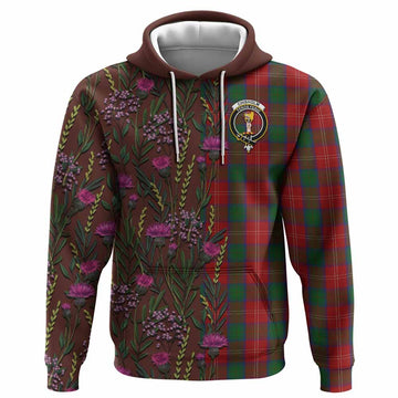 Chisholm Family Crest Tartan Hoodie Scottish Thistle Flower Pattern Half Style